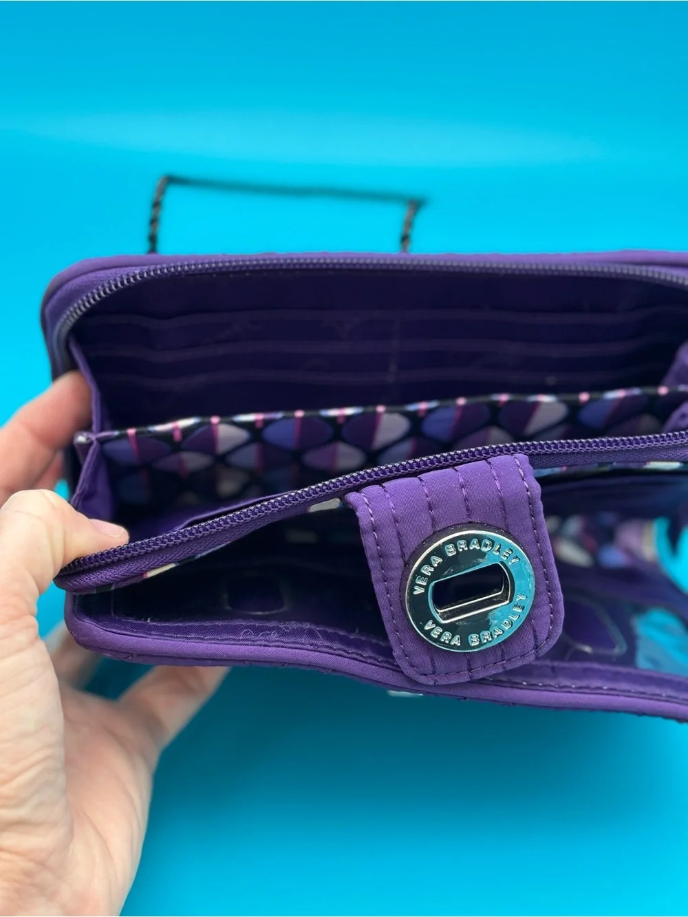 Vera Bradley Quilted Purple Zip Wallet with Turn-Lock Detail
